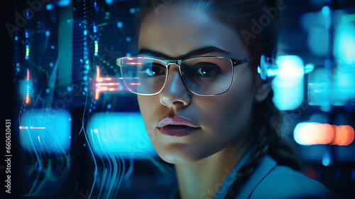 Close-up of female IT specialist writing code for network maintenance.generative ai