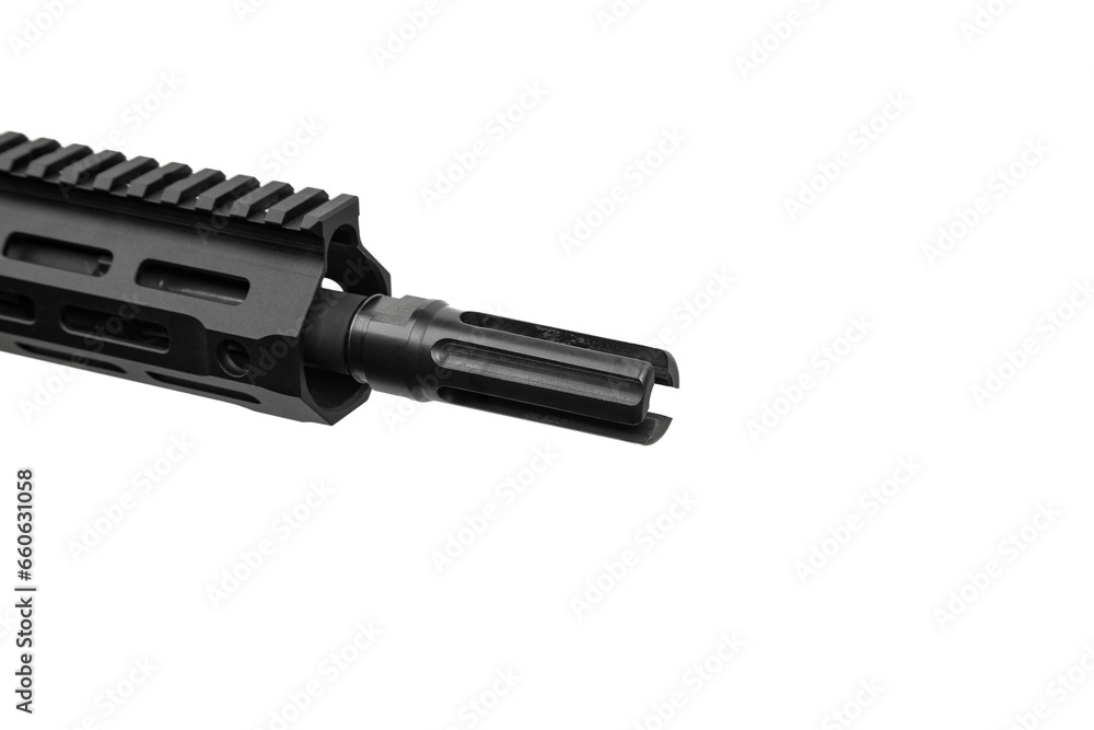 Modern automatic rifle isolated on white background. Weapons for police, special forces and the army. Automatic carbine. Assault rifle on white.