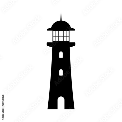 Lighthouse icon. Black silhouette. Front side view. Vector simple flat graphic illustration. Isolated object on a white background. Isolate.