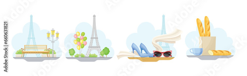 Paris and France Symbol and Object Vector Composition Set
