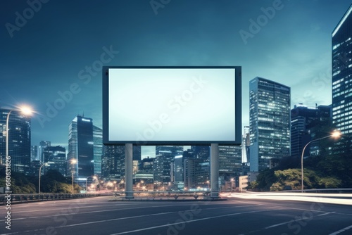 Innovative Modern city building billboard wall. Empty screen. Generate Ai