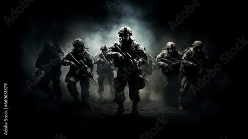 Group of military soldiers move into position in war.generative ai photo