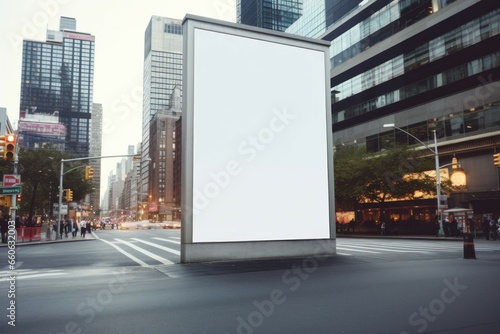 Illuminated Modern city building billboard wall. Empty screen. Generate Ai