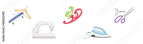 Different Sewing Tools and Equipment for Dressmaking Vector Set