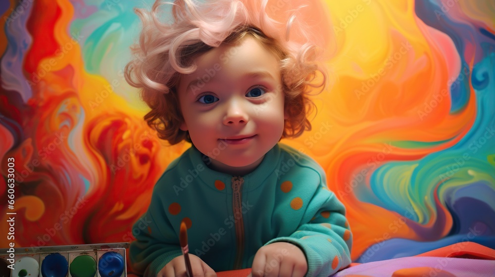  a painting of a little girl with a messy hairdo.  generative ai