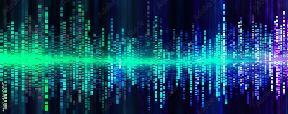 Blue glowing digital binary data on a dark background. Generative ai Blue glowing digital binary data on a dark background. Generative ai