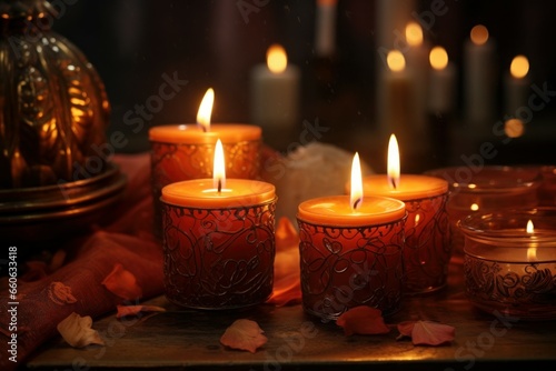 Romantic Burning candles. Soul wax fire. Generate Ai