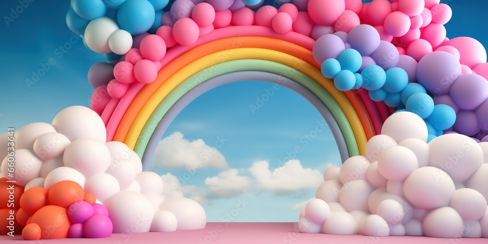 Generative AI, rainbow and colorful balloons. Birthday party 3d background. Mockup, template for greetiing card
Generative AI, rainbow and colorful balloons. Birthday party 3d background. Mockup, template for greetiing card