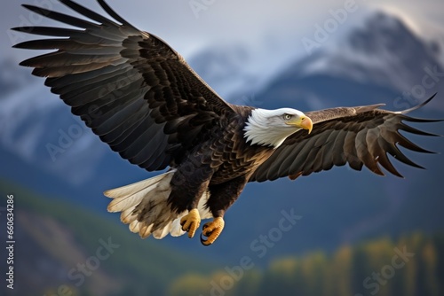 Imposing Majestic eagle. Flying sky bird. Generate Ai