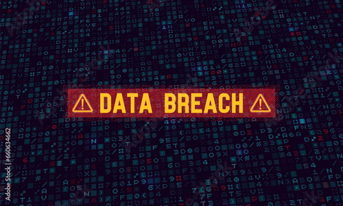 Danger sign data breach. Hacked system or cyber attack. Vector illustration.