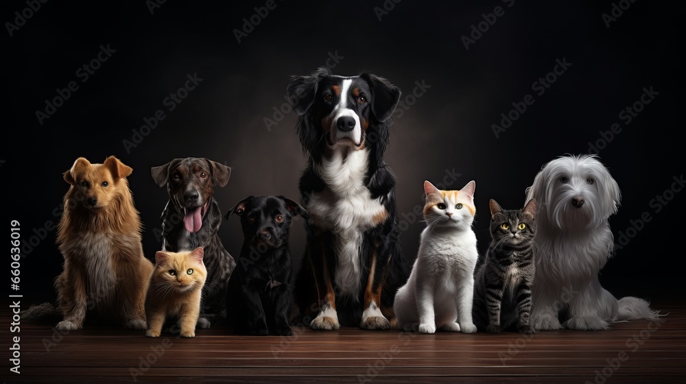 Obraz premium Dogs and cats peacefully coexisting