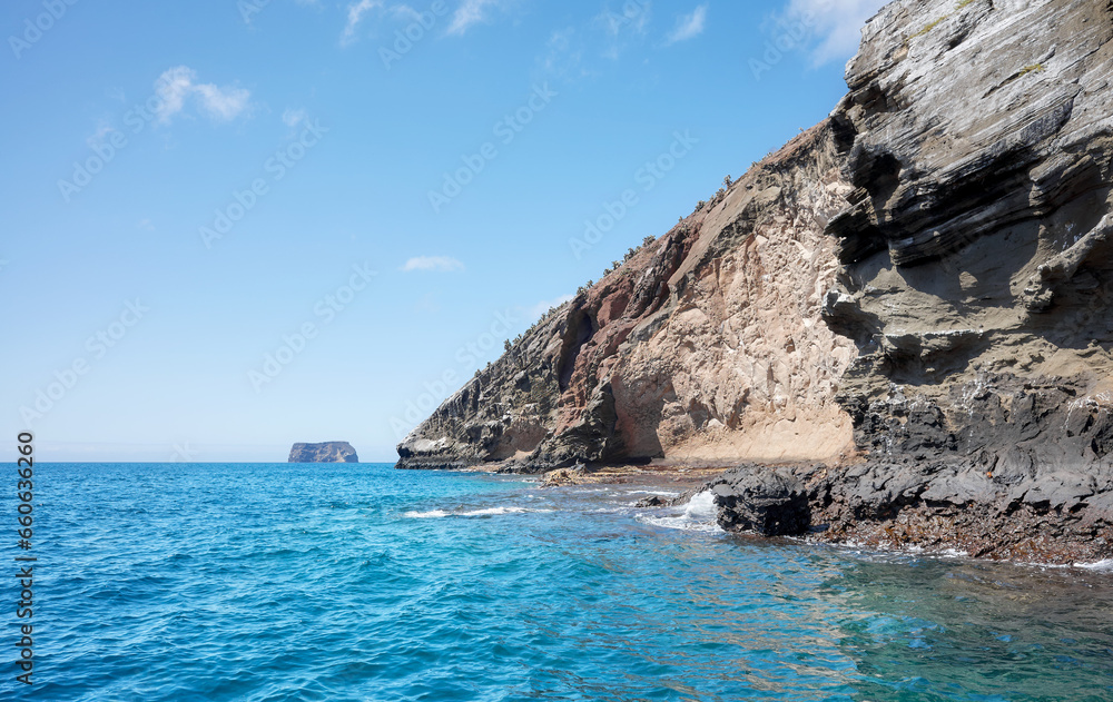 Galapagos Island cliff seen from the water, Ecuador.