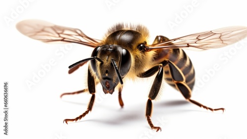 a bee is flying, isolated on transparent background, macro, generative AI