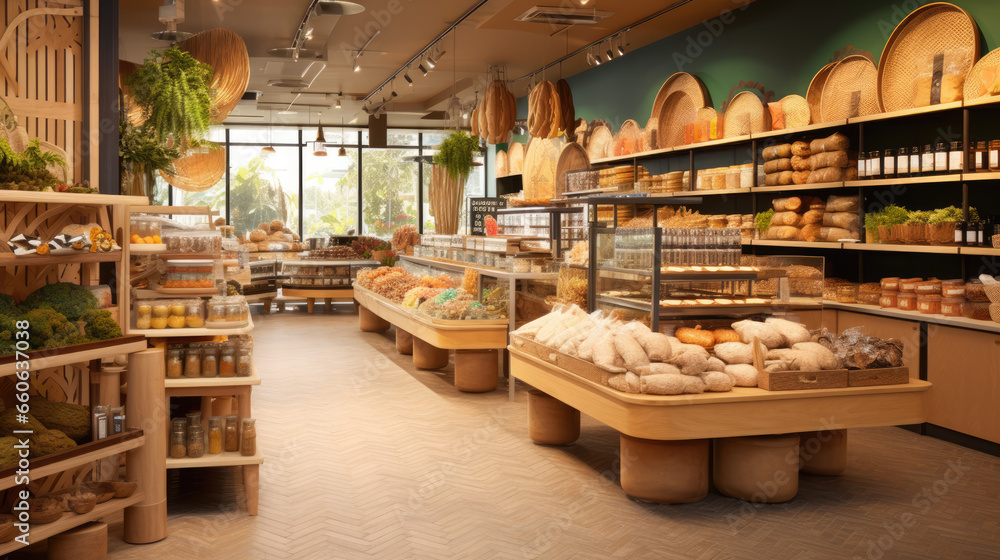 Eco-Friendly Vegan Grocery and Bakery. Organic Store with Healthy Bread, Buns, and Snacks for a Sustainable Lifestyle