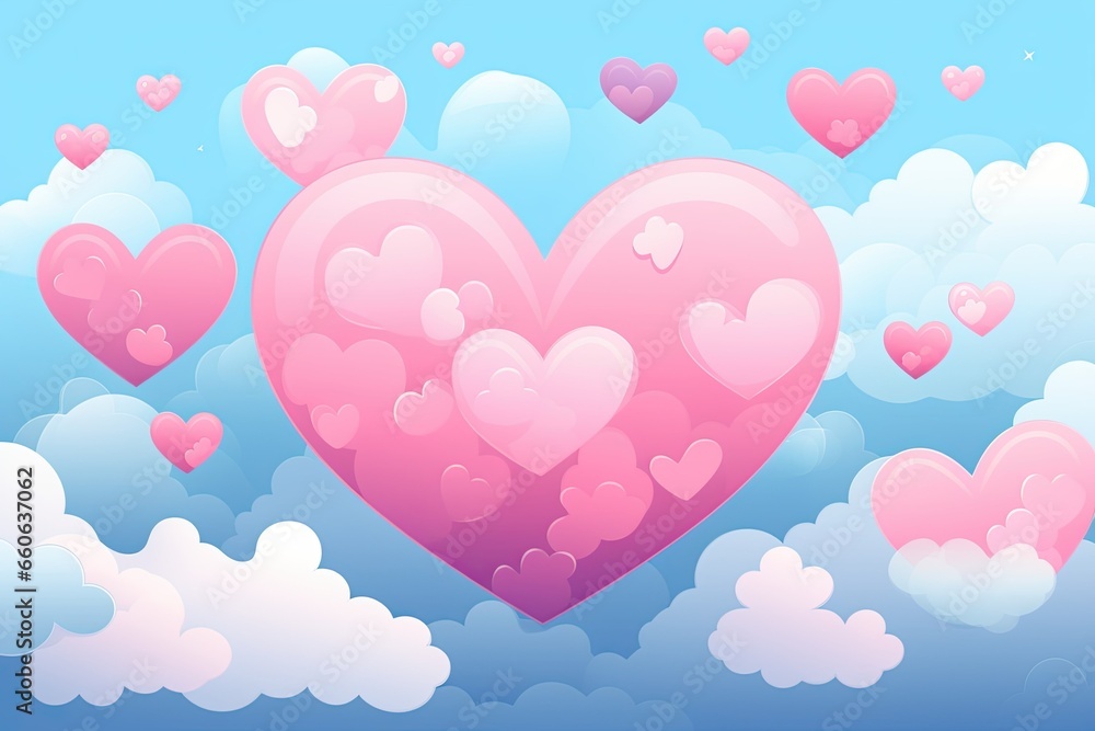 Valentine's Day banner. hearts in the blue sky