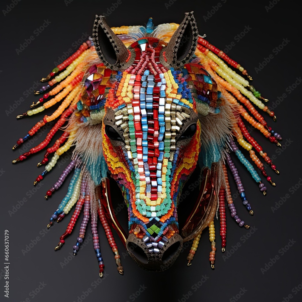 Obraz premium colored horse head made of mosaic and thread