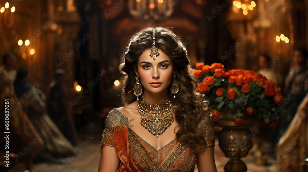A radiant Indian woman in cultural attire with a captivating smile. Beauty, joy, and cultural pride.
A radiant Indian woman in cultural attire with a captivating smile. Beauty, joy, and cultural pride.