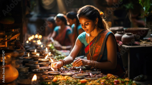 Aromatic delights: Indian women showcase their culinary expertise. Indian kitchen, traditional food. 