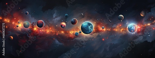 background with place for text with planets and stars and cosmos 