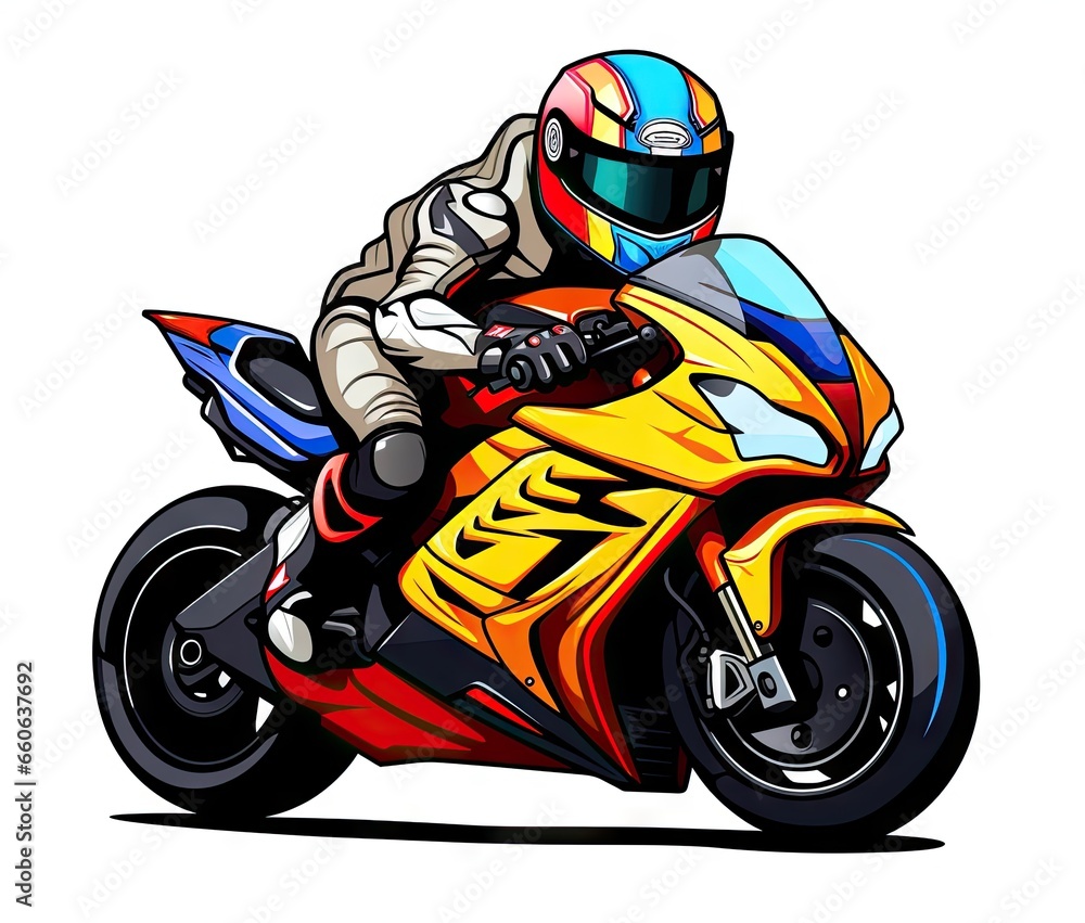  a person riding a motorcycle on a white background with a helmet on.  generative ai