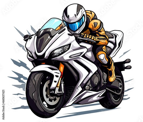  a person riding a white motorcycle on a track with a helmet on. generative ai