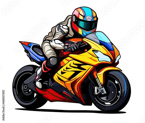  a person riding a motorcycle on a white background with a helmet on. generative ai