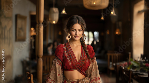 Beauty in simplicity: A young woman in cultural attire, exuding joy with her smile. 