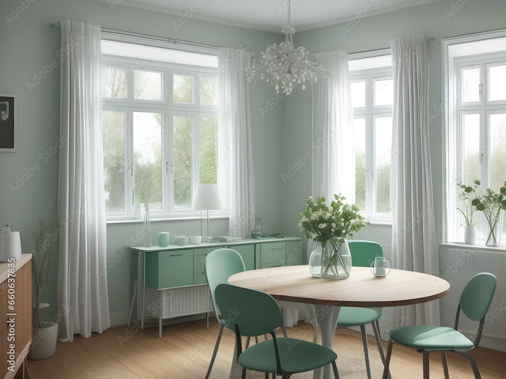 Fototapeta premium Scandinavian interior design of modern dining room