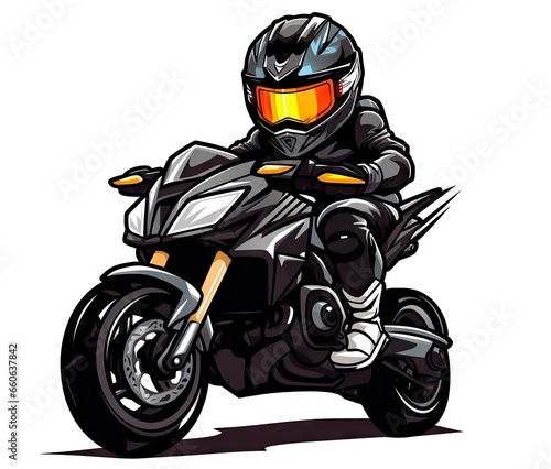  a person riding a motorcycle on a white background with a helmet on. generative ai