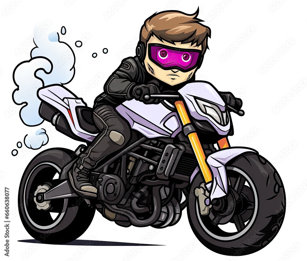 a cartoon character riding a motorcycle wearing a helmet and goggles. generative ai a cartoon character riding a motorcycle wearing a helmet and goggles. generative ai