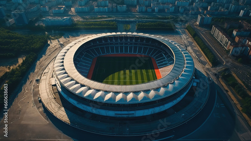 Aerial photo of a modern sports stadium during a game, generative ai 
