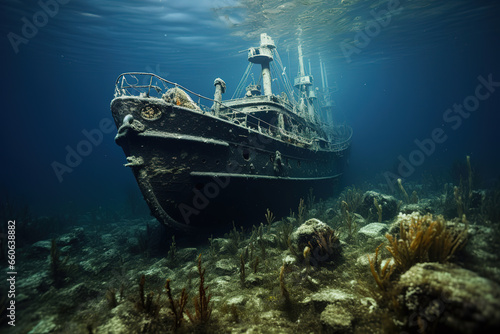 ancient ship at the bottom of the sea, generative ai 