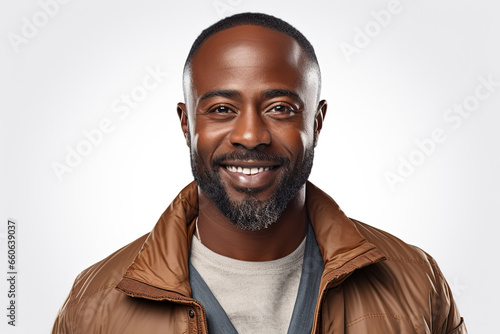 black man smiling on white background, generative ai 