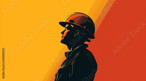 Silhouette of happy construction worker in helmets, flat vector.generative ai © Krisana