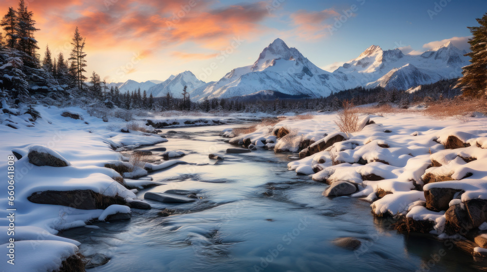 Captivating Winter Wilderness: Snowy Peaks and Icy Serenity in Nature's Wonderland