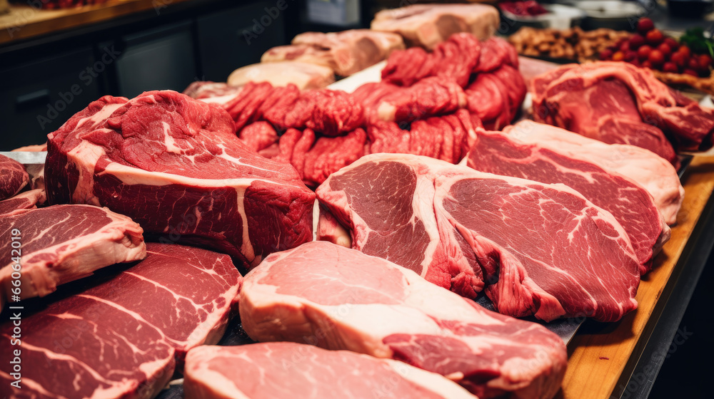 Prime Meat Steaks Angus, T-Bone, Ribeye, Striploin, Tomahawk - Fresh Cuts at Supermarket