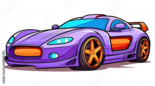  a purple sports car with orange rims on a white background.  generative ai