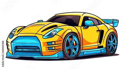  a cartoon yellow sports car with a blue stripe on the front.  generative ai
