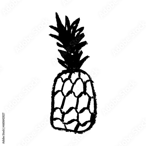 Pineapple drawing on transparent background. Ananas icon in trendy hand drawn doodle style. Black illustration for Pineapples label, organic badge, juice packaging design or website. Pineapple symbol.