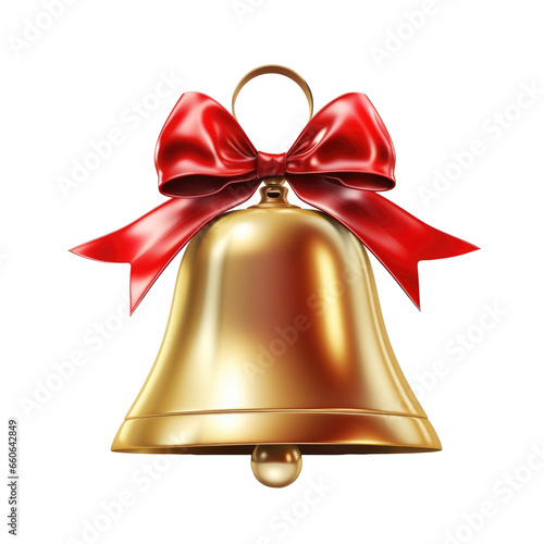 Christmas 3D icon, cartoon сhristmas bell with red ribbon isolated on a transparent background
