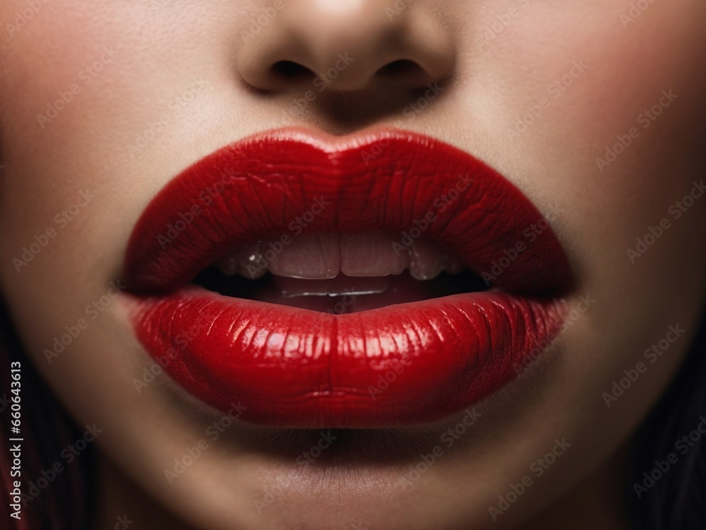 Close-up of red woman's lips gasping for air Close-up of red woman's lips gasping for air