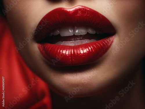 Close-up of red woman's lips gasping for air