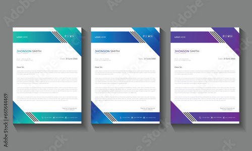 Modern Creative & Clean business style letterhead bundle. corporate business letterhead 3 colorful design template