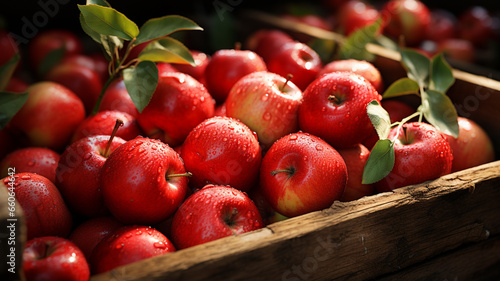red ripe apples on a wooden background