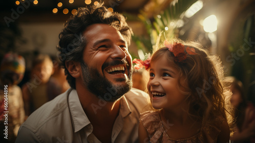 cheerful young father and little cute daughter playing and having fun together