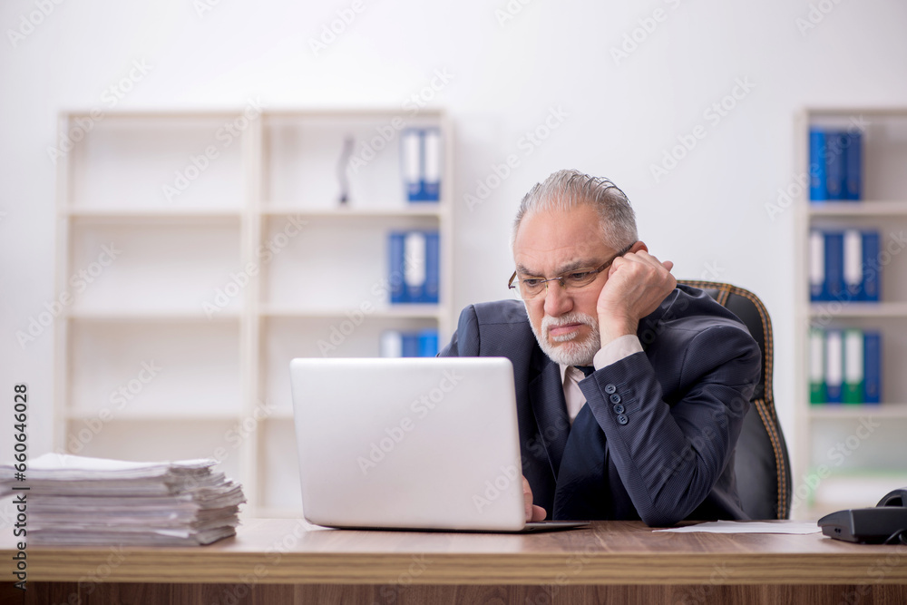 Old male employee working in the office Old male employee working in the office