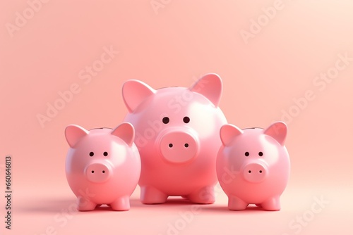 Group of pink piggy banks on pink background. Illustration of personal savings and financial investment. Generative AI