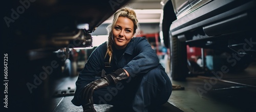 Young of a Woman Mechanic Working for a car service