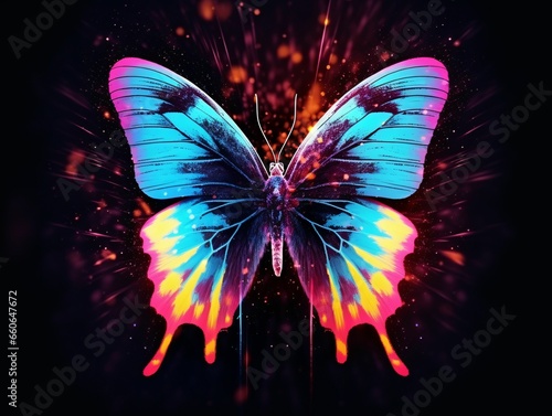 Beautiful Butterfly with Glowing Effect on Dark Background