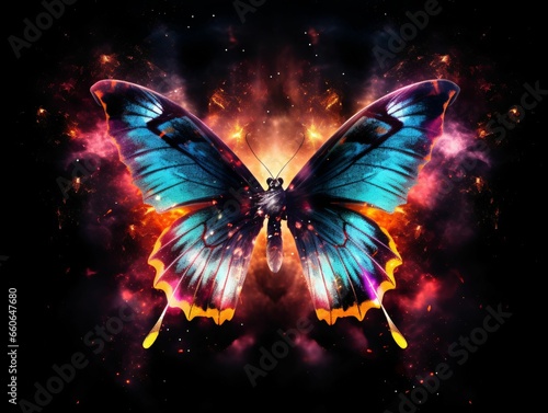 Beautiful Butterfly with Glowing Effect on Dark Background © Resdika